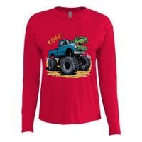 Monster Truck Boy Family Birthday Dino Trex Dinosaur Womens Cotton Relaxed Long Sleeve T-Shirt