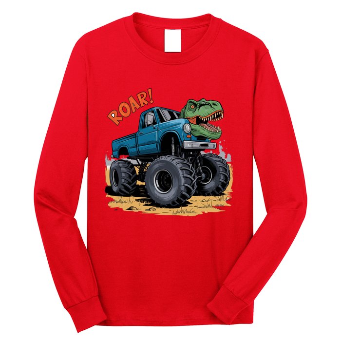 Monster Truck Boy Family Birthday Dino Trex Dinosaur Long Sleeve Shirt