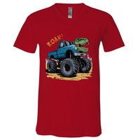 Monster Truck Boy Family Birthday Dino Trex Dinosaur V-Neck T-Shirt