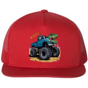 Monster Truck Boy Family Birthday Dino Trex Dinosaur Flat Bill Trucker Hat