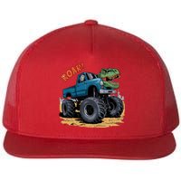 Monster Truck Boy Family Birthday Dino Trex Dinosaur Flat Bill Trucker Hat