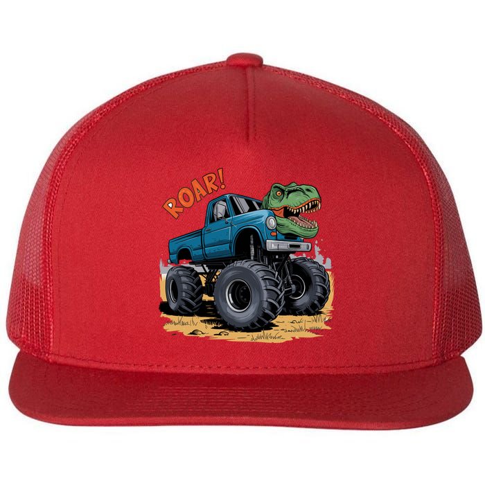 Monster Truck Boy Family Birthday Dino Trex Dinosaur Flat Bill Trucker Hat