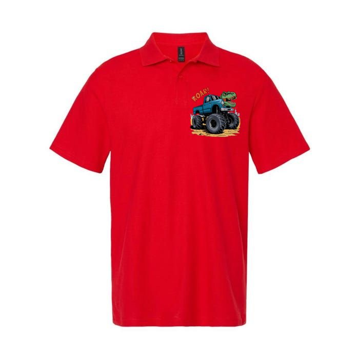 Monster Truck Boy Family Birthday Dino Trex Dinosaur Softstyle Adult Sport Polo