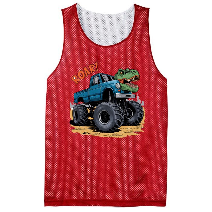 Monster Truck Boy Family Birthday Dino Trex Dinosaur Mesh Reversible Basketball Jersey Tank