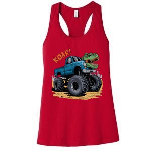 Monster Truck Boy Family Birthday Dino Trex Dinosaur Women's Racerback Tank