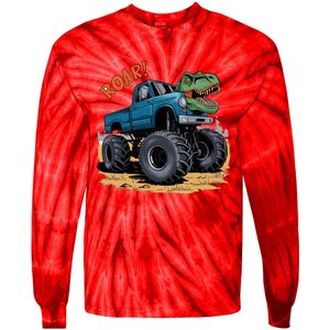 Monster Truck Boy Family Birthday Dino Trex Dinosaur Tie-Dye Long Sleeve Shirt