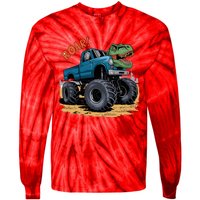 Monster Truck Boy Family Birthday Dino Trex Dinosaur Tie-Dye Long Sleeve Shirt