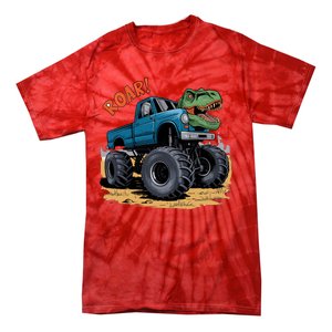 Monster Truck Boy Family Birthday Dino Trex Dinosaur Tie-Dye T-Shirt