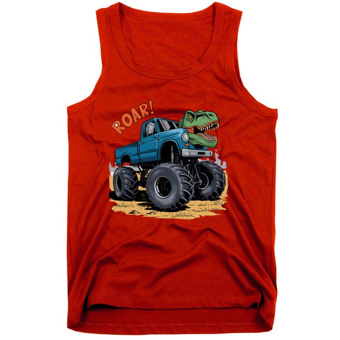 Monster Truck Boy Family Birthday Dino Trex Dinosaur Tank Top