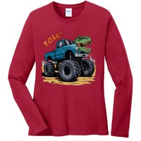 Monster Truck Boy Family Birthday Dino Trex Dinosaur Ladies Long Sleeve Shirt