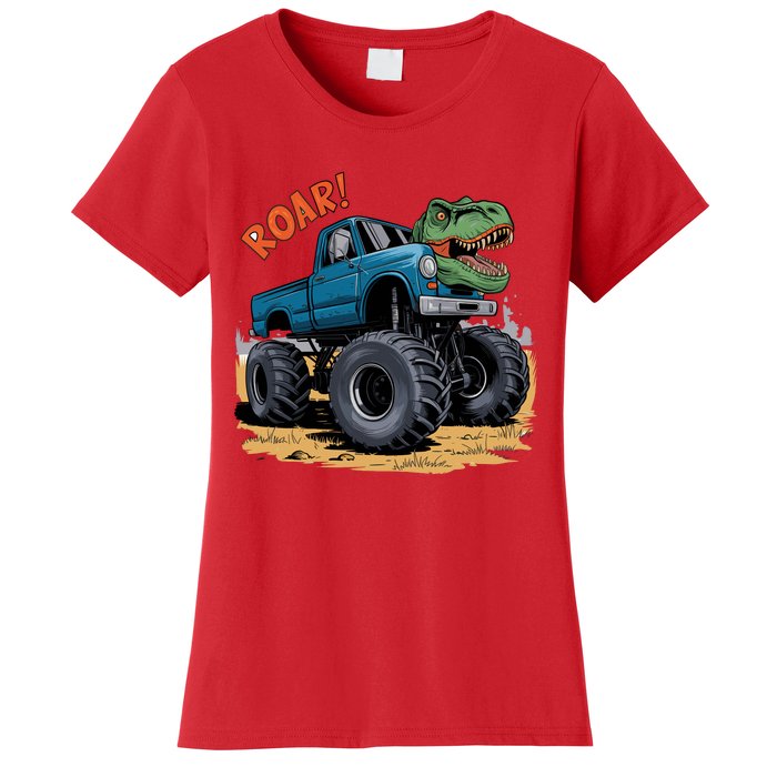 Monster Truck Boy Family Birthday Dino Trex Dinosaur Women's T-Shirt