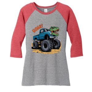 Monster Truck Boy Family Birthday Dino Trex Dinosaur Women's Tri-Blend 3/4-Sleeve Raglan Shirt