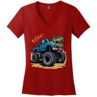 Monster Truck Boy Family Birthday Dino Trex Dinosaur Women's V-Neck T-Shirt