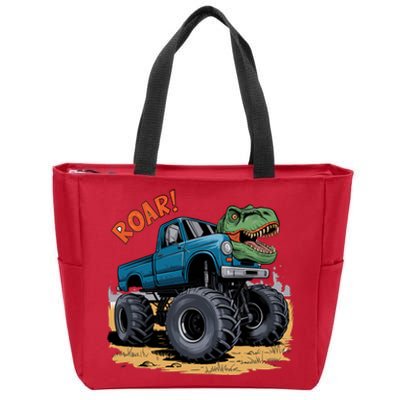 Monster Truck Boy Family Birthday Dino Trex Dinosaur Zip Tote Bag