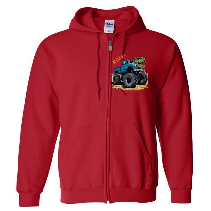 Monster Truck Boy Family Birthday Dino Trex Dinosaur Full Zip Hoodie