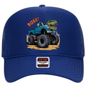 Monster Truck Boy Family Birthday Dino Trex Dinosaur High Crown Mesh Back Trucker Hat