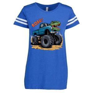 Monster Truck Boy Family Birthday Dino Trex Dinosaur Enza Ladies Jersey Football T-Shirt