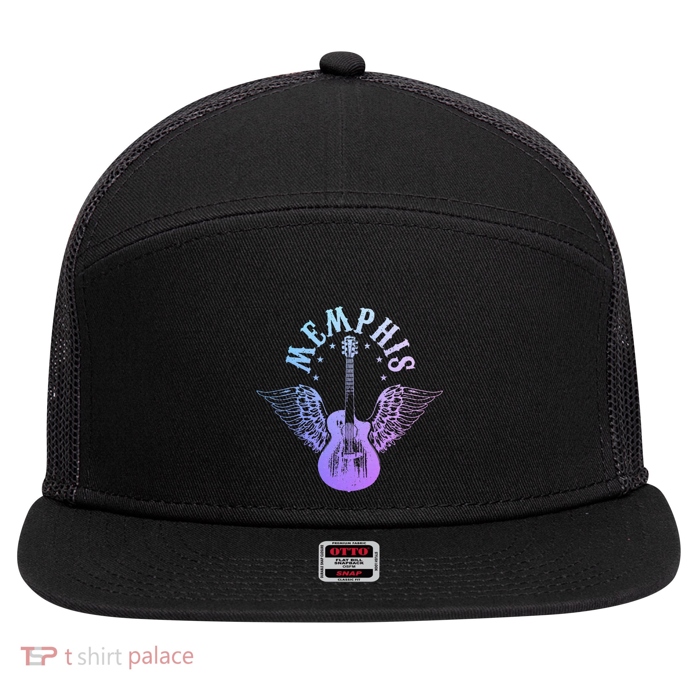 Memphis Tennessee Blues Country Music Guitar Player Vintage 7 Panel Mesh Trucker Snapback Hat
