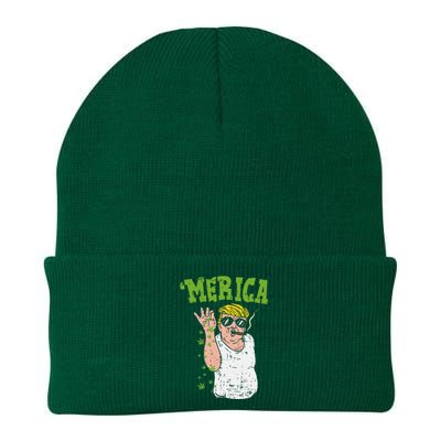 Merica Trump Bae Smoking Weed Cannabis Funny 420 Stoner Gift Knit Cap Winter Beanie