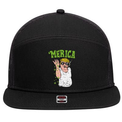 Merica Trump Bae Smoking Weed Cannabis Funny 420 Stoner Gift 7 Panel Mesh Trucker Snapback Hat