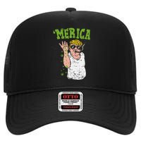 Merica Trump Bae Smoking Weed Cannabis Funny 420 Stoner Gift High Crown Mesh Back Trucker Hat