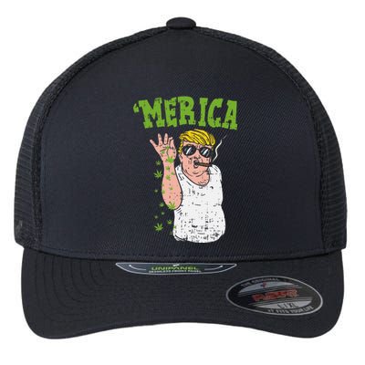 Merica Trump Bae Smoking Weed Cannabis Funny 420 Stoner Gift Flexfit Unipanel Trucker Cap