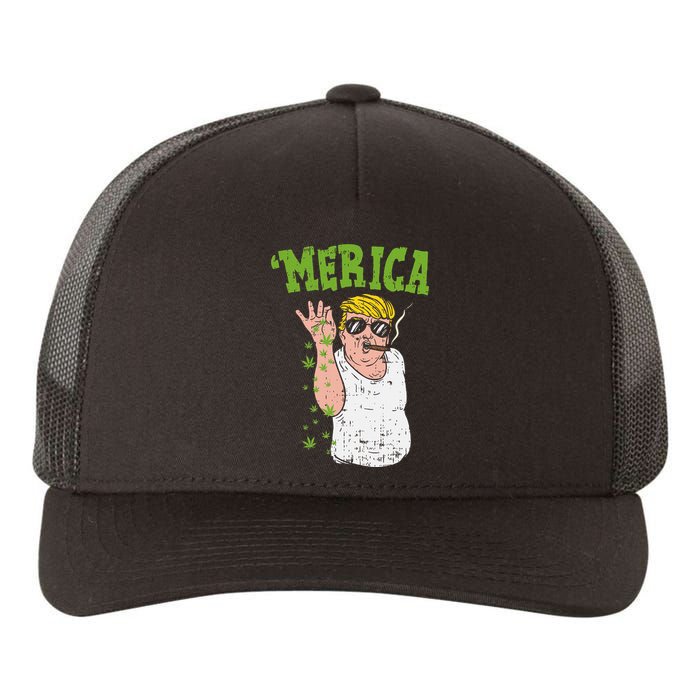 Merica Trump Bae Smoking Weed Cannabis Funny 420 Stoner Gift Yupoong Adult 5-Panel Trucker Hat