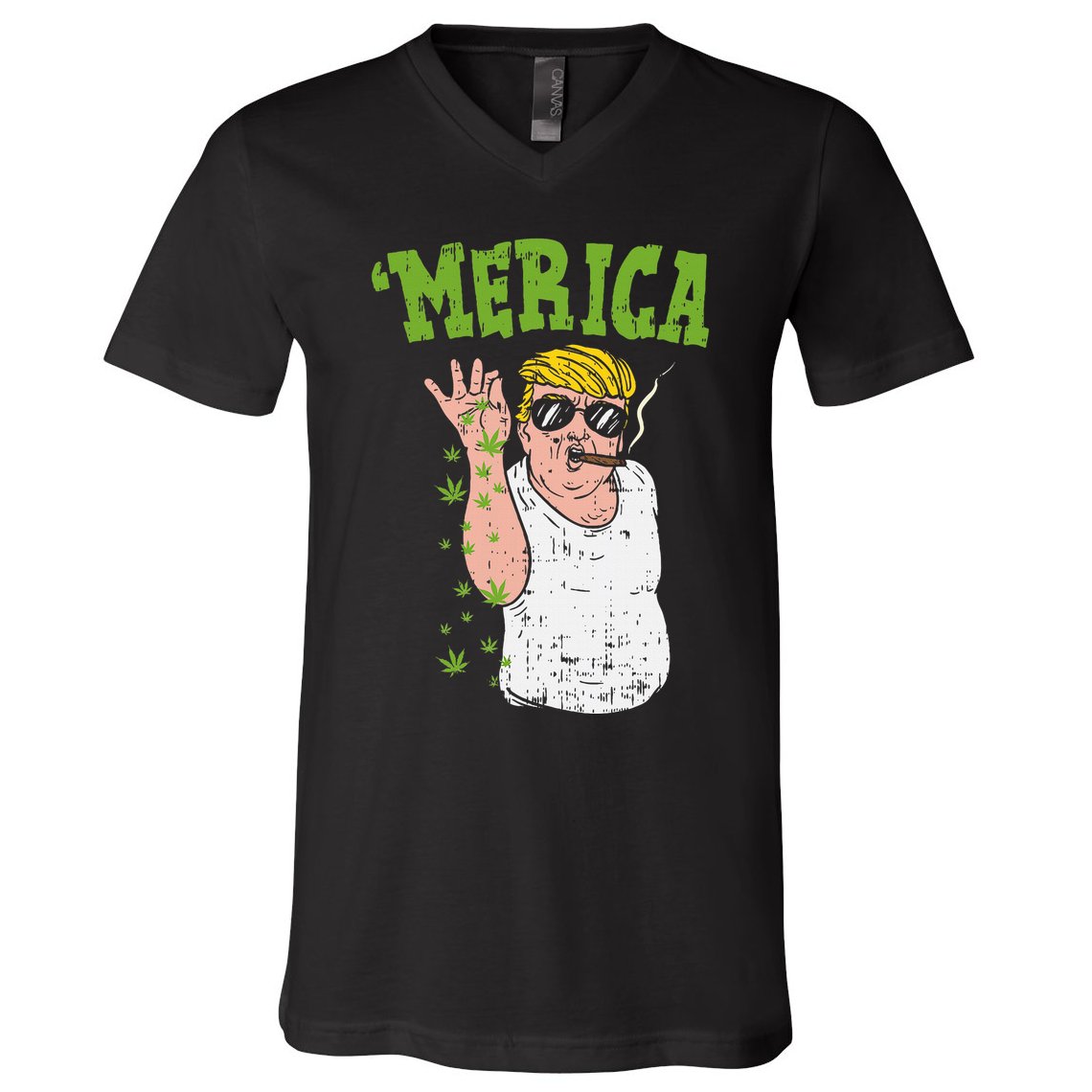 Merica Trump Bae Smoking Weed Cannabis Funny 420 Stoner Gift V-Neck T-Shirt
