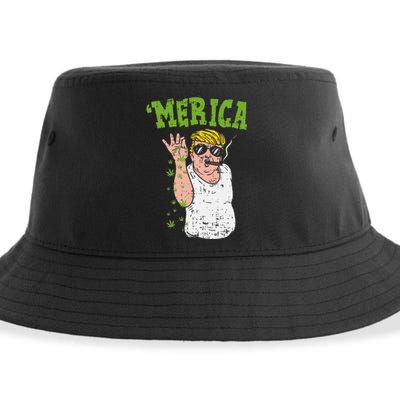 Merica Trump Bae Smoking Weed Cannabis Funny 420 Stoner Gift Sustainable Bucket Hat