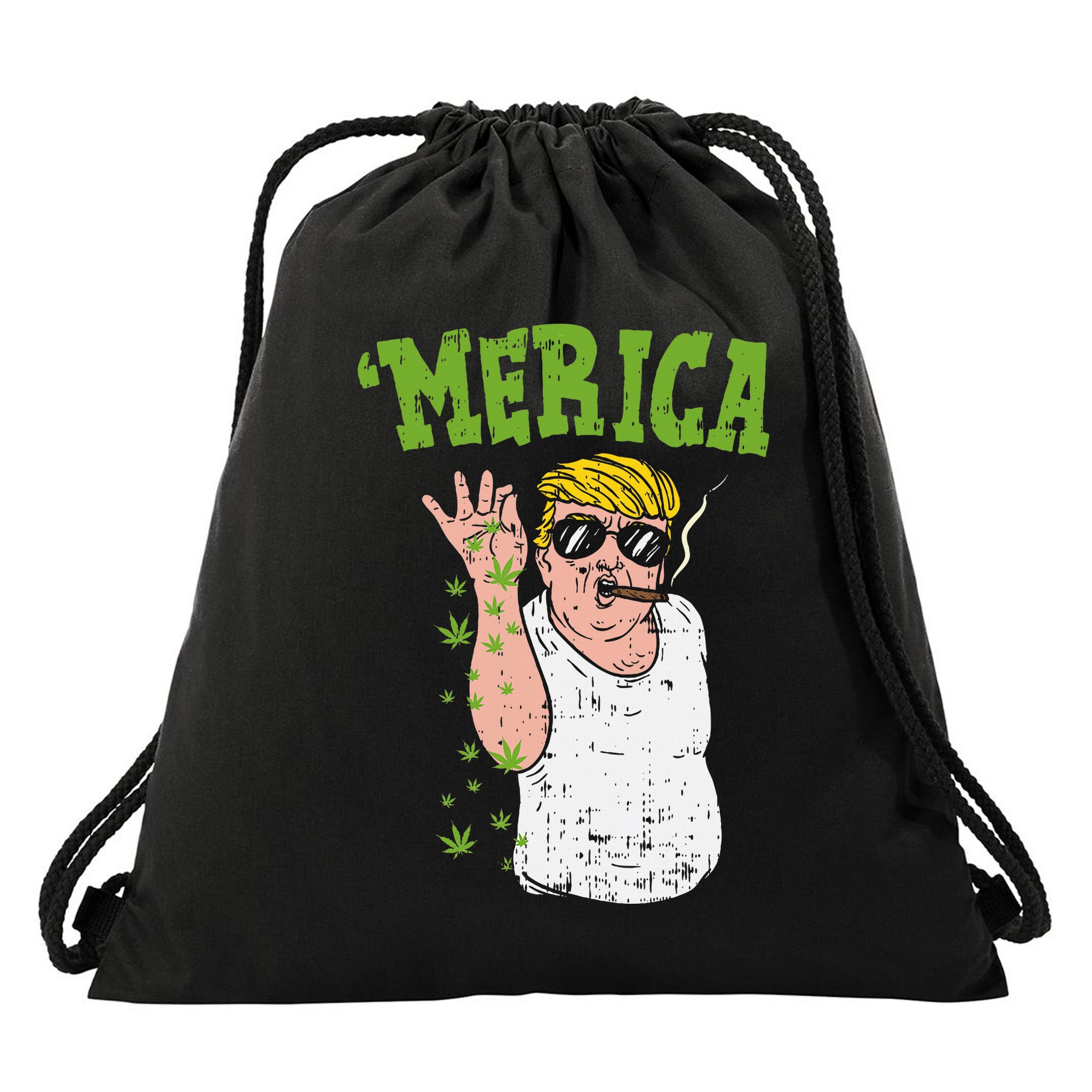 Merica Trump Bae Smoking Weed Cannabis Funny 420 Stoner Gift Drawstring Bag