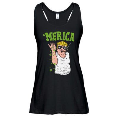 Merica Trump Bae Smoking Weed Cannabis Funny 420 Stoner Gift Ladies Essential Flowy Tank