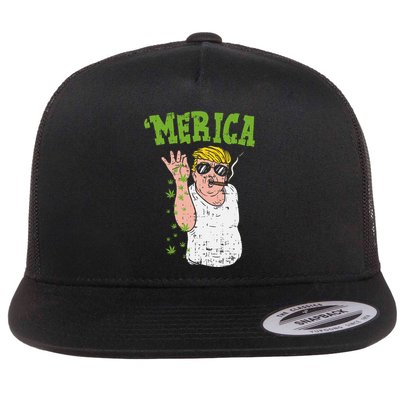 Merica Trump Bae Smoking Weed Cannabis Funny 420 Stoner Gift Flatbill Hat