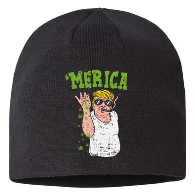 Merica Trump Bae Smoking Weed Cannabis Funny 420 Stoner Gift Sustainable Beanie