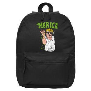 Merica Trump Bae Smoking Weed Cannabis Funny 420 Stoner Gift 16 in Basic Backpack