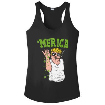 Merica Trump Bae Smoking Weed Cannabis Funny 420 Stoner Gift Ladies PosiCharge Competitor Racerback Tank
