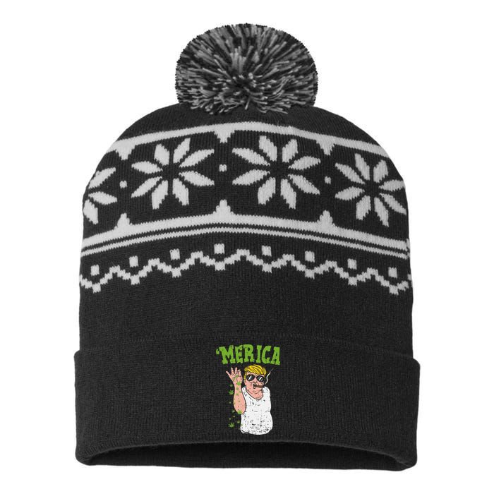 Merica Trump Bae Smoking Weed Cannabis Funny 420 Stoner Gift USA-Made Snowflake Beanie