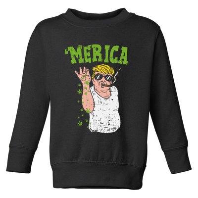 Merica Trump Bae Smoking Weed Cannabis Funny 420 Stoner Gift Toddler Sweatshirt