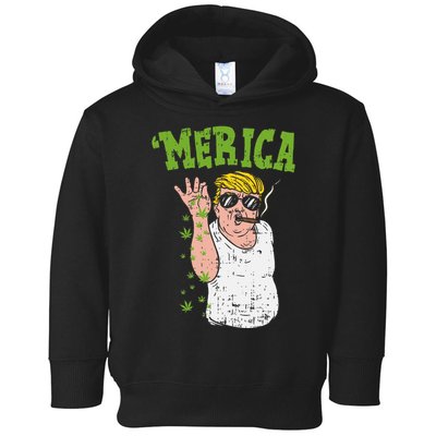 Merica Trump Bae Smoking Weed Cannabis Funny 420 Stoner Gift Toddler Hoodie