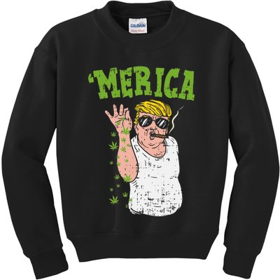 Merica Trump Bae Smoking Weed Cannabis Funny 420 Stoner Gift Kids Sweatshirt