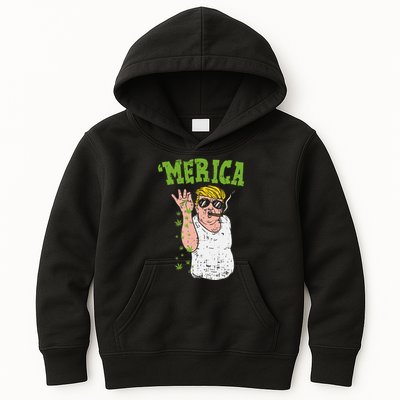 Merica Trump Bae Smoking Weed Cannabis Funny 420 Stoner Gift Kids Hoodie