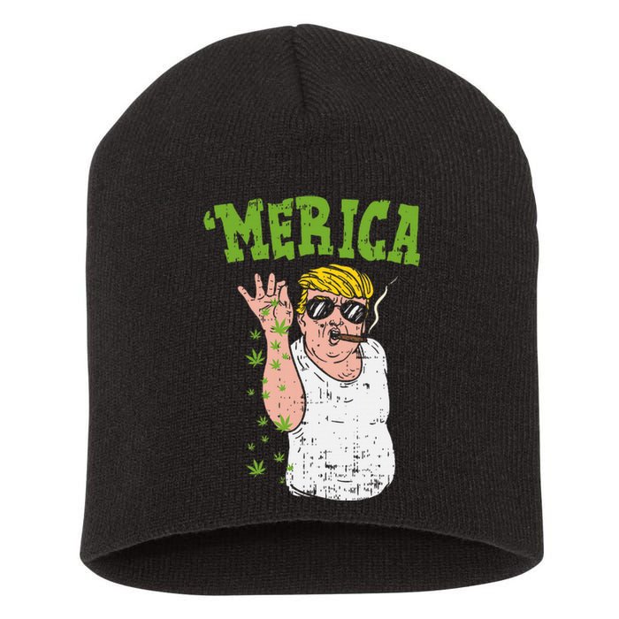 Merica Trump Bae Smoking Weed Cannabis Funny 420 Stoner Gift Short Acrylic Beanie