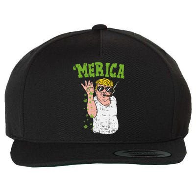 Merica Trump Bae Smoking Weed Cannabis Funny 420 Stoner Gift Wool Snapback Cap