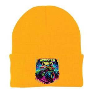 Monster Truck Birthday Party Retro Monster Trucks Lover Knit Cap Winter Beanie