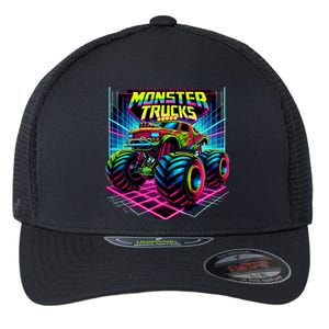 Monster Truck Birthday Party Retro Monster Trucks Lover Flexfit Unipanel Trucker Cap