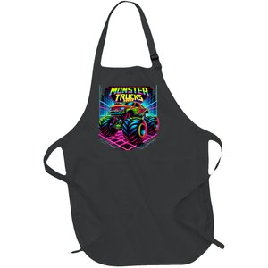 Monster Truck Birthday Party Retro Monster Trucks Lover Full-Length Apron With Pockets