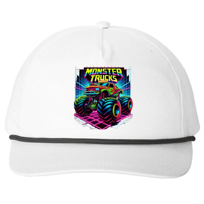 Monster Truck Birthday Party Retro Monster Trucks Lover Snapback Five-Panel Rope Hat