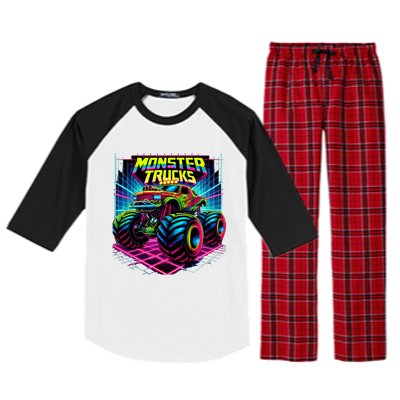 Monster Truck Birthday Party Retro Monster Trucks Lover Raglan Sleeve Pajama Set