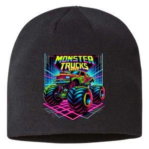 Monster Truck Birthday Party Retro Monster Trucks Lover Sustainable Beanie