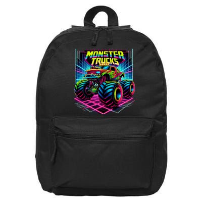 Monster Truck Birthday Party Retro Monster Trucks Lover 16 in Basic Backpack