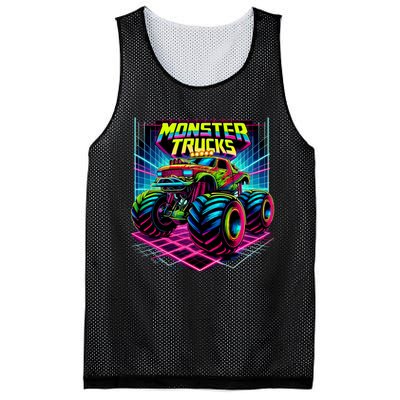 Monster Truck Birthday Party Retro Monster Trucks Lover Mesh Reversible Basketball Jersey Tank